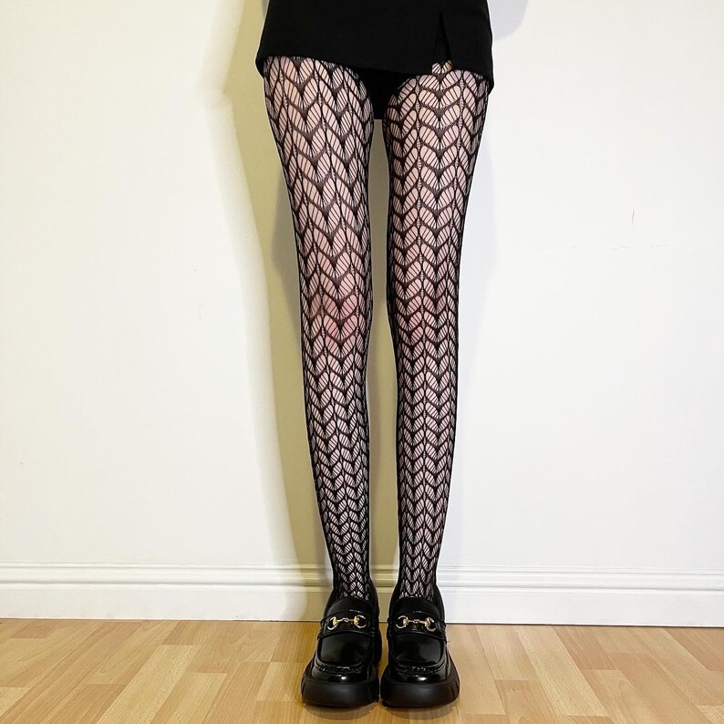 Shipped From England Black Patternend Tights Comfort Tights Women Patterned Tights