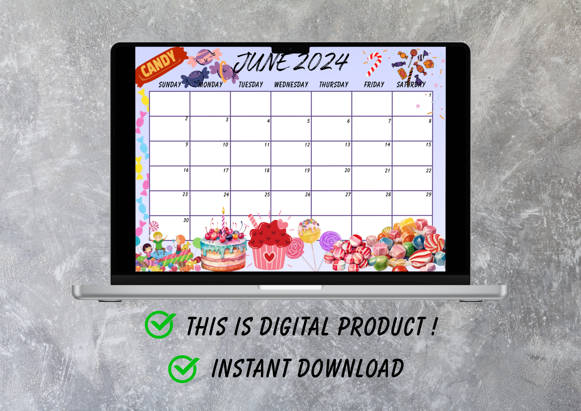 Customizable June 2024 Calendar, Delightful Desserts and Sweet