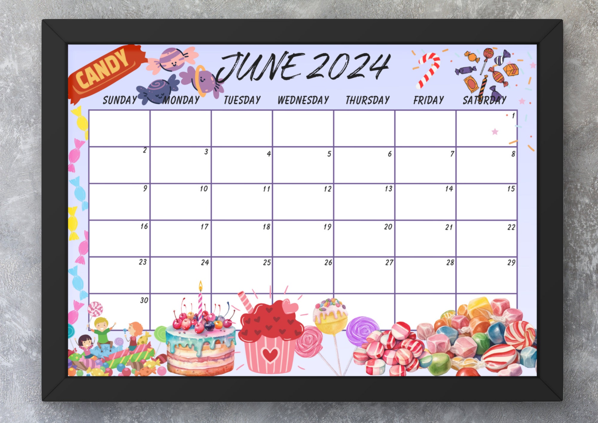 Customizable June 2024 Calendar, Delightful Desserts and Sweet