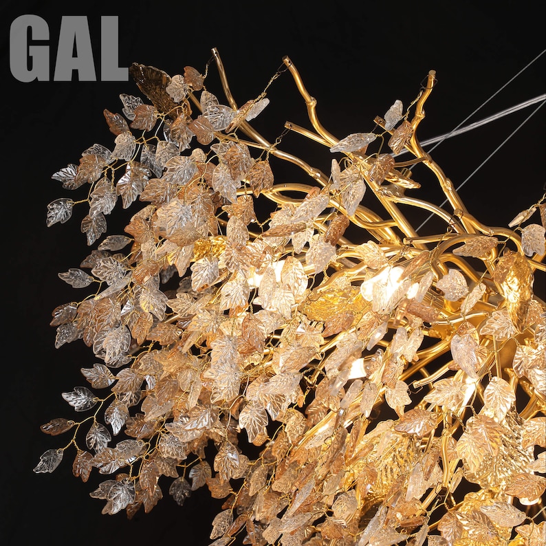 Glass Metal Leaf Shape Branch Chandelier image 6