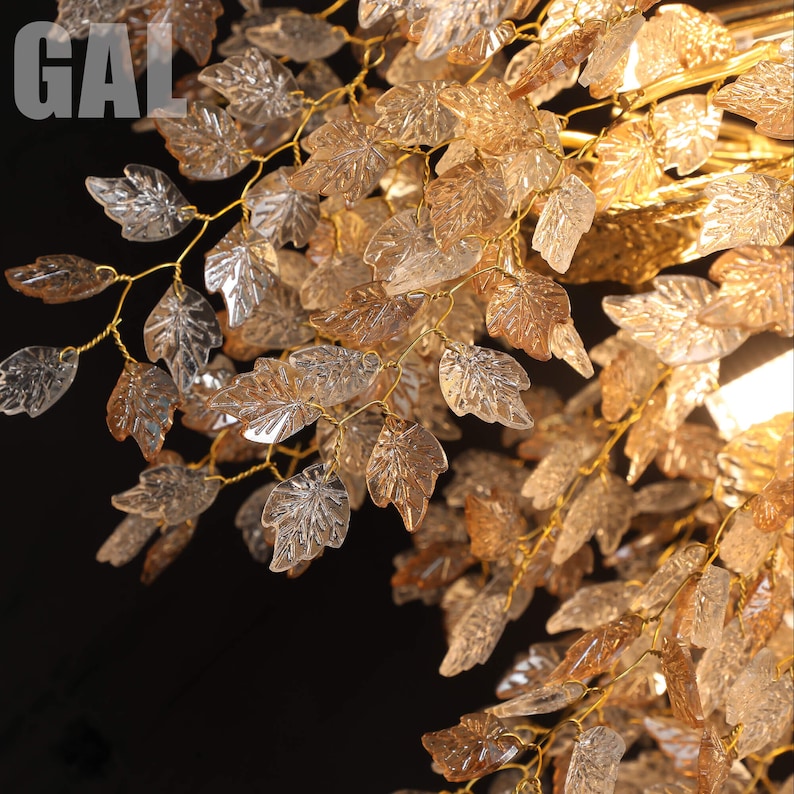 Glass Metal Leaf Shape Branch Chandelier image 5