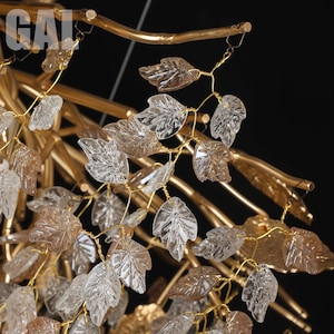 Glass Metal Leaf Shape Branch Chandelier image 3