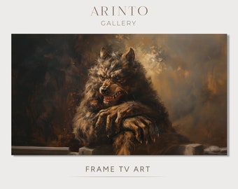 Werewolf Frame TV Art, Dark Academia Painting Wall Art, Mystical Home Decor, Instant Digital Download