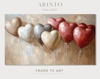 Valentines Day Frame TV Art, Balloon Hearts Oil Painting, Neutral Valenitne's Day TV Art, Home Decor,  Instant Digital Download | TV1566