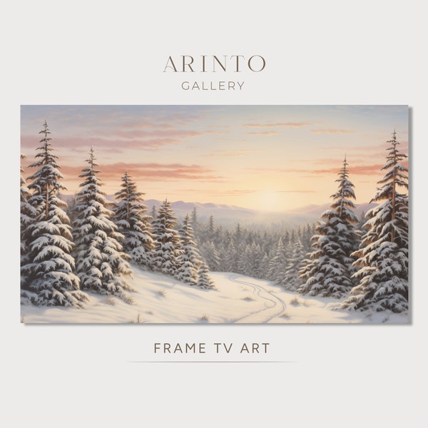 Winter Forest Frame TV Art, Winter Landscape Christmas Painting, Christmas Decor Digital Download | TV1557