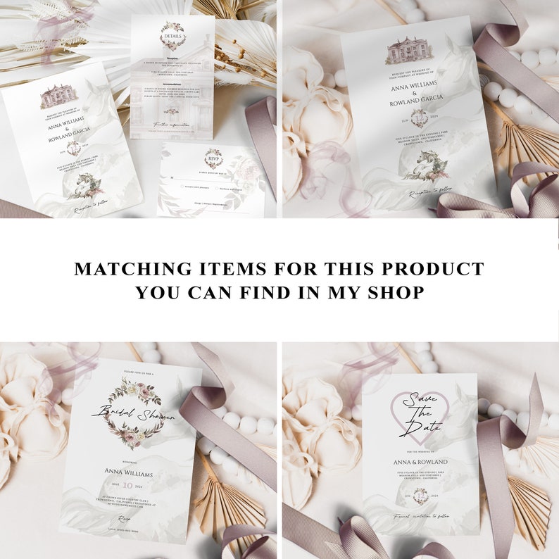 PINK Wedding Invitation Sets, Wedding Invitation Bundle, Editable