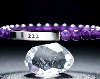 Pulsera elástica de piedra natural con grabado personalizado de número de ángel