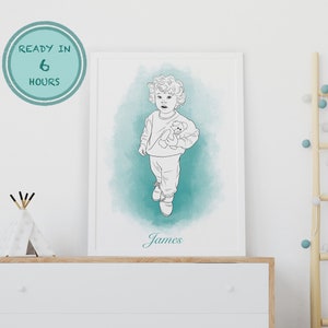 Indywidualny portret dziecka | Indywidualny portret ze zdjęcia | Portret dziecka | Dekoracja ścienna dla dzieci i niemowląt | Prezent dla matki | Sztuka linii dla dzieci | Prezent pamiątkowy dla dziecka