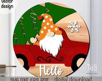 Christmas Gnome Truck Door Hanger SVG: Laser Cut File, cricut (Digital Download)