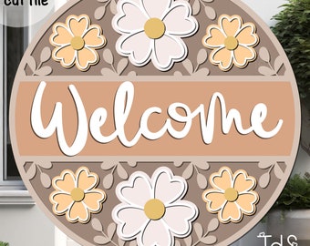 Vildblommig välkomstskylt SVG: Blommig dörrhängare laserskuren fil, Cricut, glowforge.