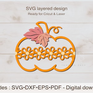 Floral Pumpkin SVG cut file, Fall decoration svg laser cut file, Growforge pumpkin file, cricut floral pumpkin sign