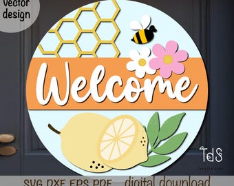 3D Summer Door Hanger SVG: Bee, Lemon, Flower Sign (Digital Download)