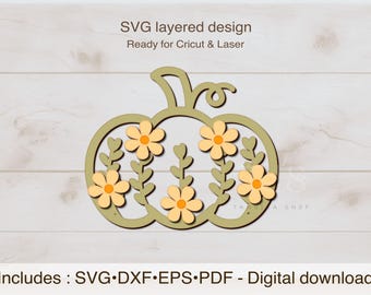 Floral Pumpkin SVG Cut File: Fall Decor, Cricut, Glowforge (Digital Download)