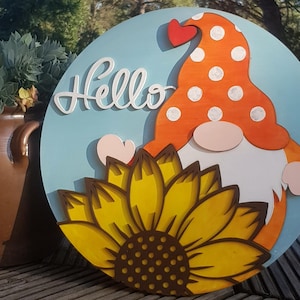 Gnom Sonnenblume Hallo Türschild Schild geschnitten Datei, Sommer Herbst Türschild für Lasergravur, Schneidemaschinen, Glühschmieden, Cricut, Silhouette