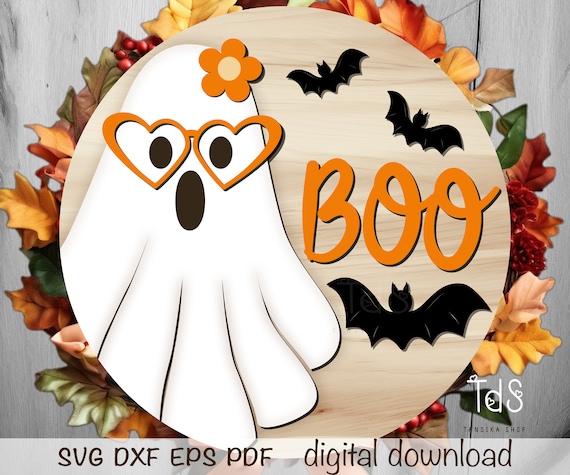 Halloween Ghost Door Hanger SVG, Boo Sign, Laser Cut File (Digital Download)