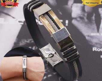 Flätat läderarmband: Herrspänne i rostfritt stål, minimalistisk stil