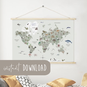 Weltkarte Kinder Download Poster zum ausdrucken Sofortdownload digital Datei Kinderweltkarte