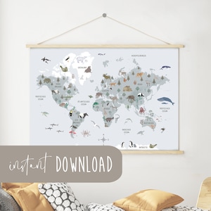 Weltkarte Kinder Download Poster zum ausdrucken Sofortdownload digital Datei Kinderweltkarte