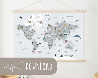 Weltkarte Kinder ENGLISCH Download Poster zum ausdrucken Sofortdownload digital Datei Kinderweltkarte