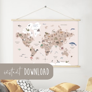 Weltkarte Kinder Download Poster zum ausdrucken Sofortdownload digital Datei Kinderweltkarte