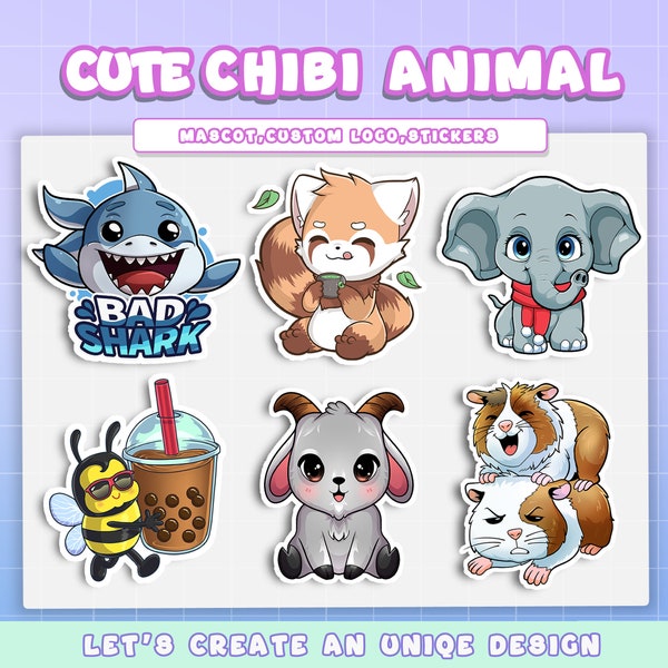 Custom Chibi Animal | Chibi commission | Pet Portrait commission | Stickers | Mascot logo