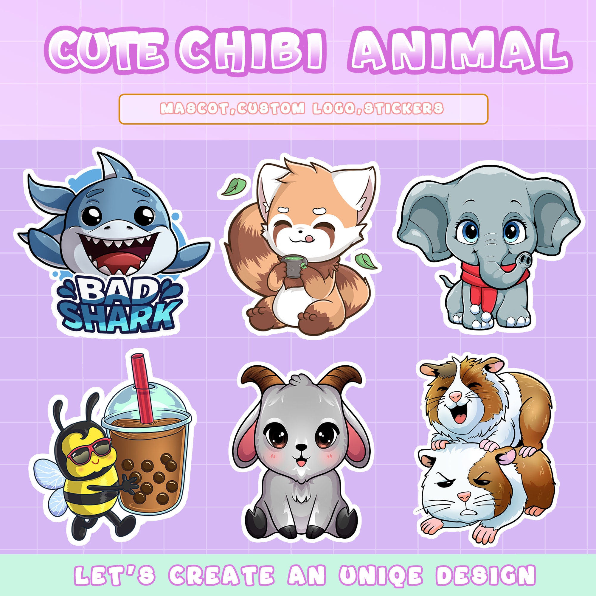 Cute Animal Sticker Pack qty 8 Cute Stickers for Animal Lovers Assorted  Chibi Animals Waterproof Scatch/scuff Resistant Sticker Pack 