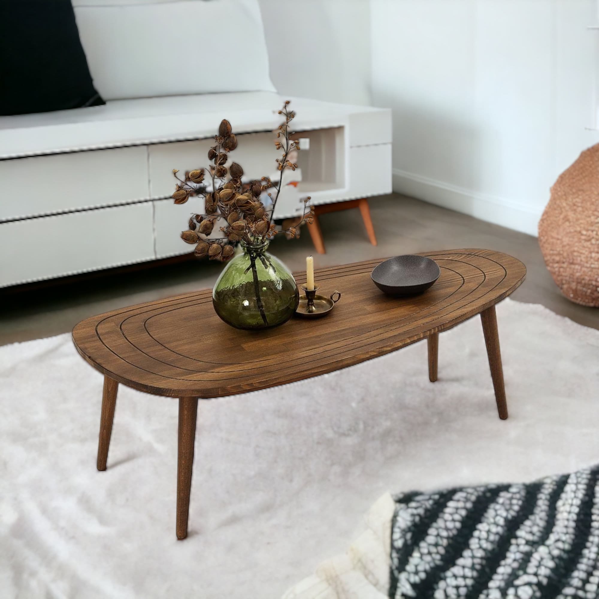 Oval Coffee Table Mid-century Center Table for Living Room Rustic ...