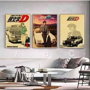 Póster de papel de cuero personalizado con el Toyota AE86 Initial-D: arte decorativo único sobre lienzo al óleo