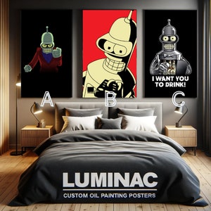 Impresión de carteles personalizados: póster de papel de cuero de Futurama, póster de Bender, póster de arte en lienzo al óleo decorativo único