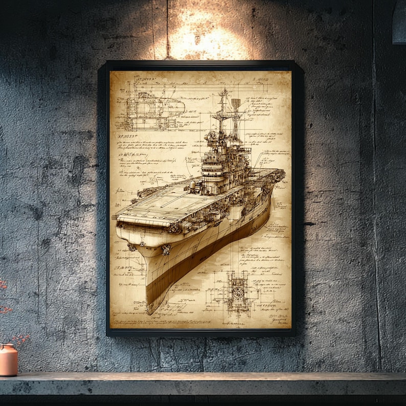 Vintage WWII Naval Ship Blueprint – USS Hancock Aircraft Carrier ...