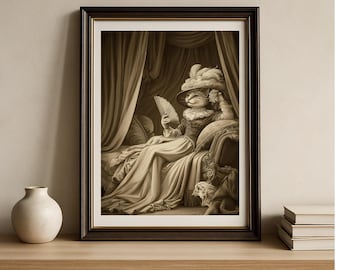 Victorian Cat Actress Print – Whimsical Animal Portrait (Digital Download)