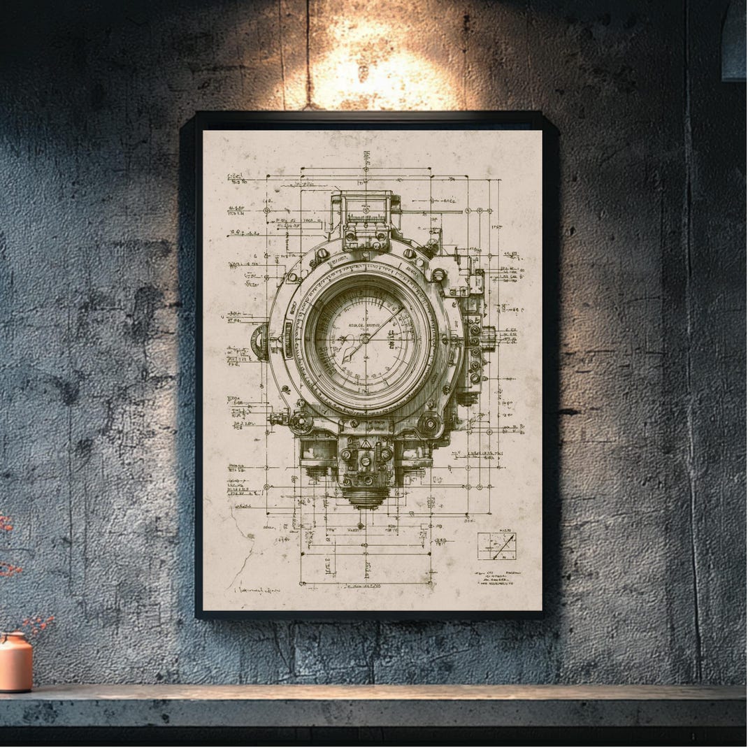 WWII Aircraft Cockpit Instrument Blueprint – Magnetic Compass Technical ...