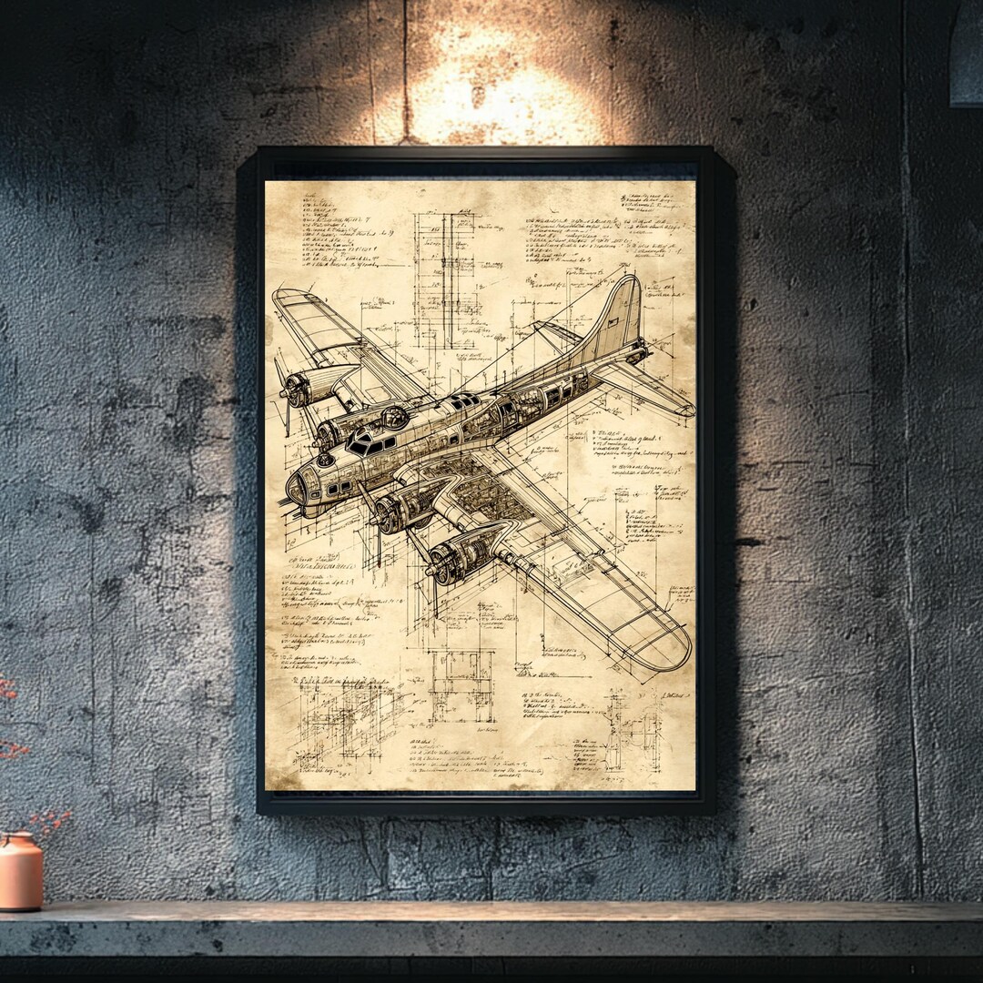 Vintage WWII Aircraft Blueprint – B-17 Flying Fortress Heavy Bomber ...