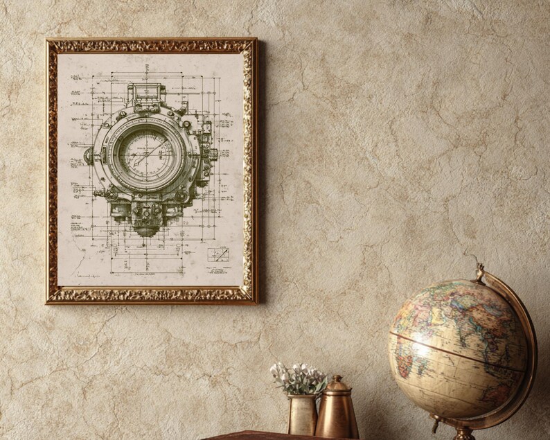 WWII Aircraft Cockpit Instrument Blueprint – Magnetic Compass Technical ...