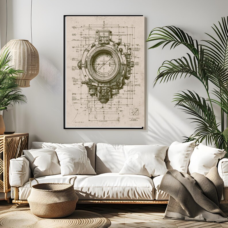 WWII Aircraft Cockpit Instrument Blueprint – Magnetic Compass Technical ...