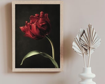 Dark Academia Tulip – Stimmungsvolle florale botanische Wandkunst – Twilight Tulips – Digitaler Download