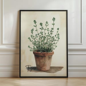 Thyme Herb Pot Print, Botanical Kitchen Wall Art, Watercolour Plant Poster, Garden Print