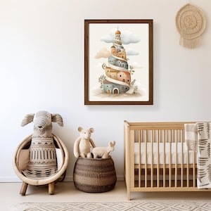 The Tower of Babel, kids room style, bible wall art printing, bible story, printable christianity wall art, bible sketch