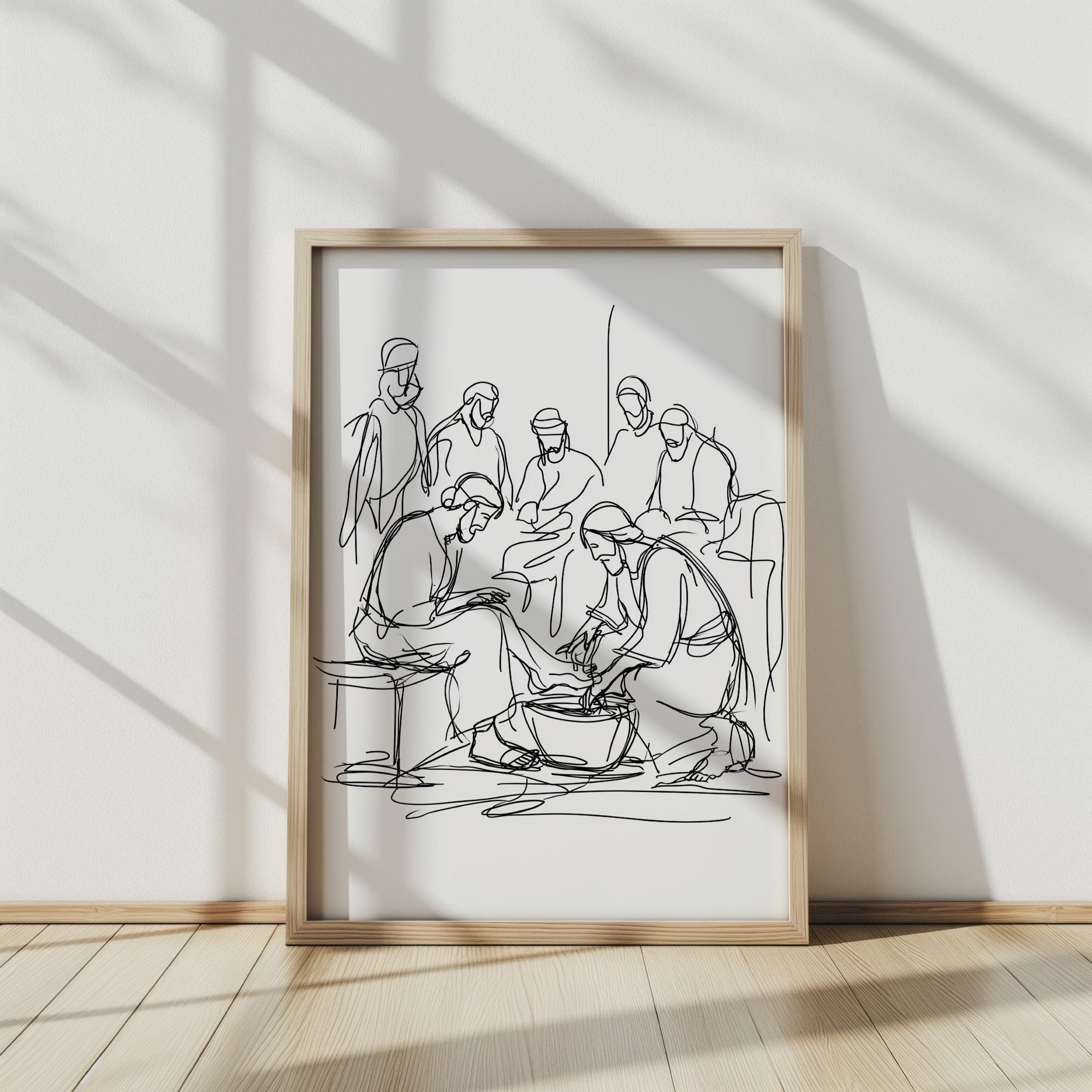 The Washing of the Disciples’ Feet, Line-art-style, Bible Wall Art ...