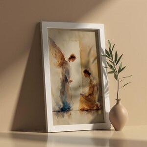The Annunciation to Mary, watercolor style, bible wall art printing, bible story, printable christianity wall art, bible sketch