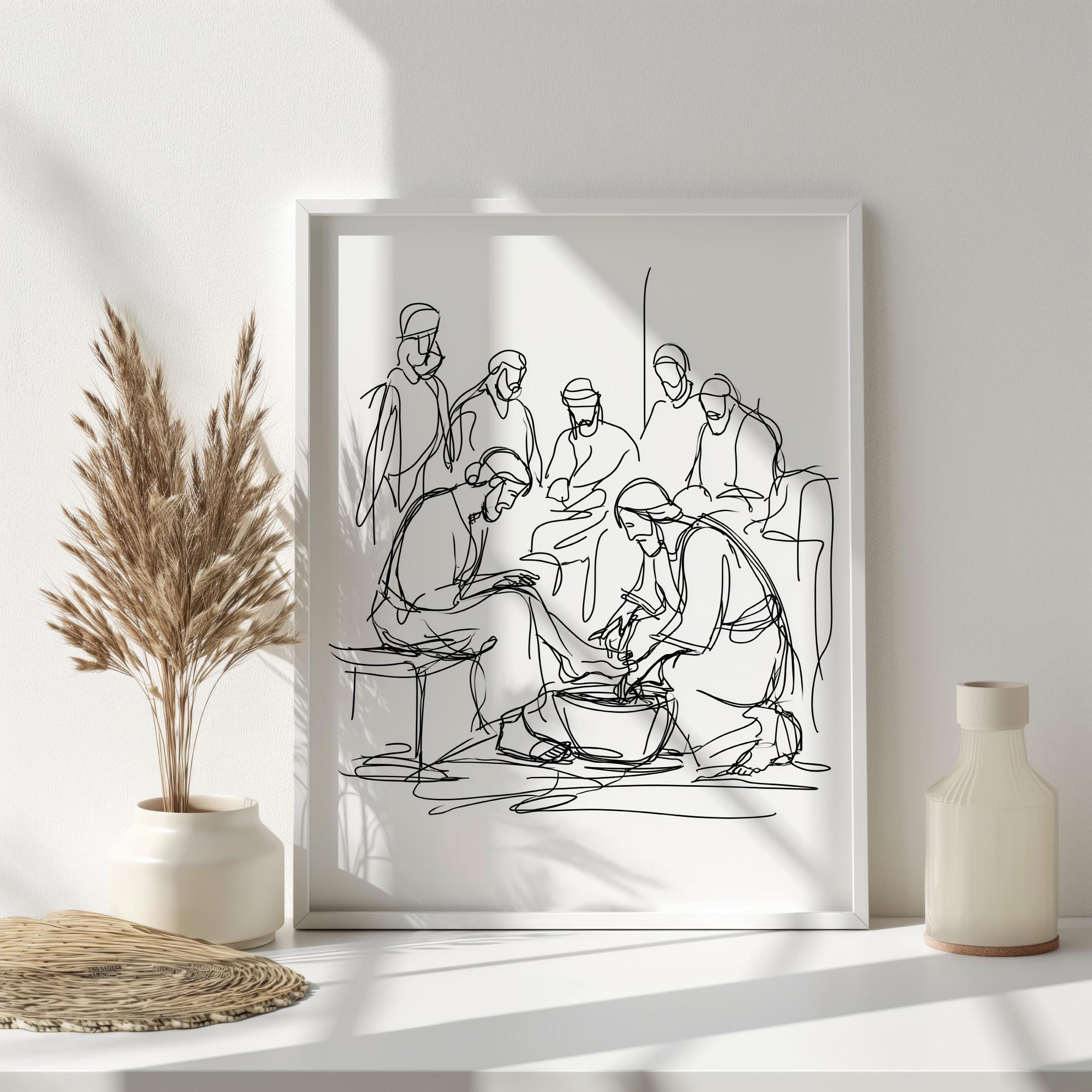 The Washing of the Disciples’ Feet, Line-art-style, Bible Wall Art ...