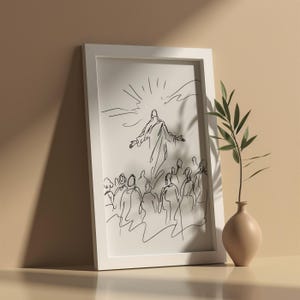 The Ascension of Christ, line-art-style, bible wall art printing, bible story, printable christianity wall art, bible sketch