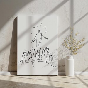 The Ascension of Christ, line-art-style, bible wall art printing, bible story, printable christianity wall art, bible sketch