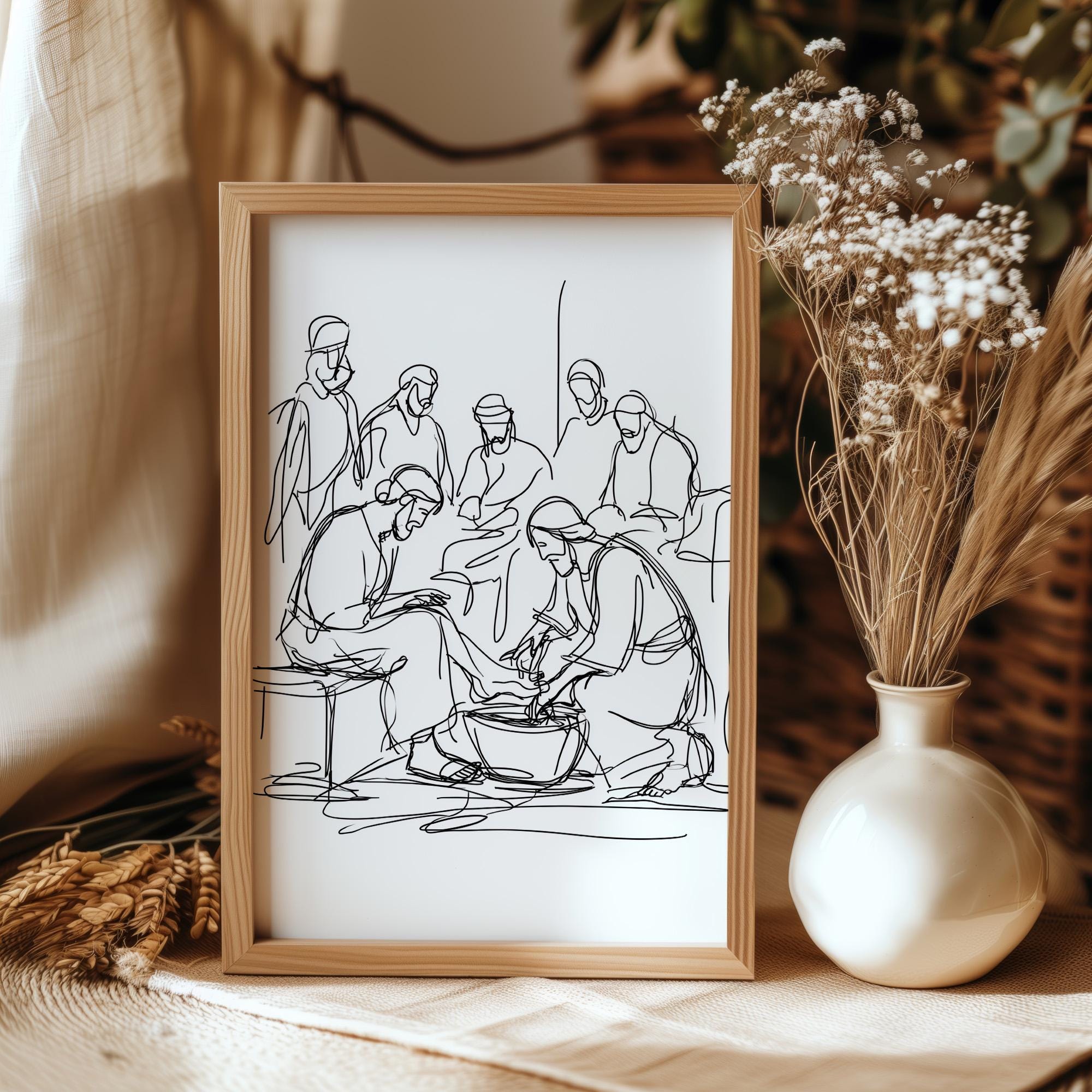 The Washing of the Disciples’ Feet, Line-art-style, Bible Wall Art ...