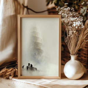The Tower of Babel, watercolor style, bible wall art printing, bible story, printable christianity wall art, bible sketch