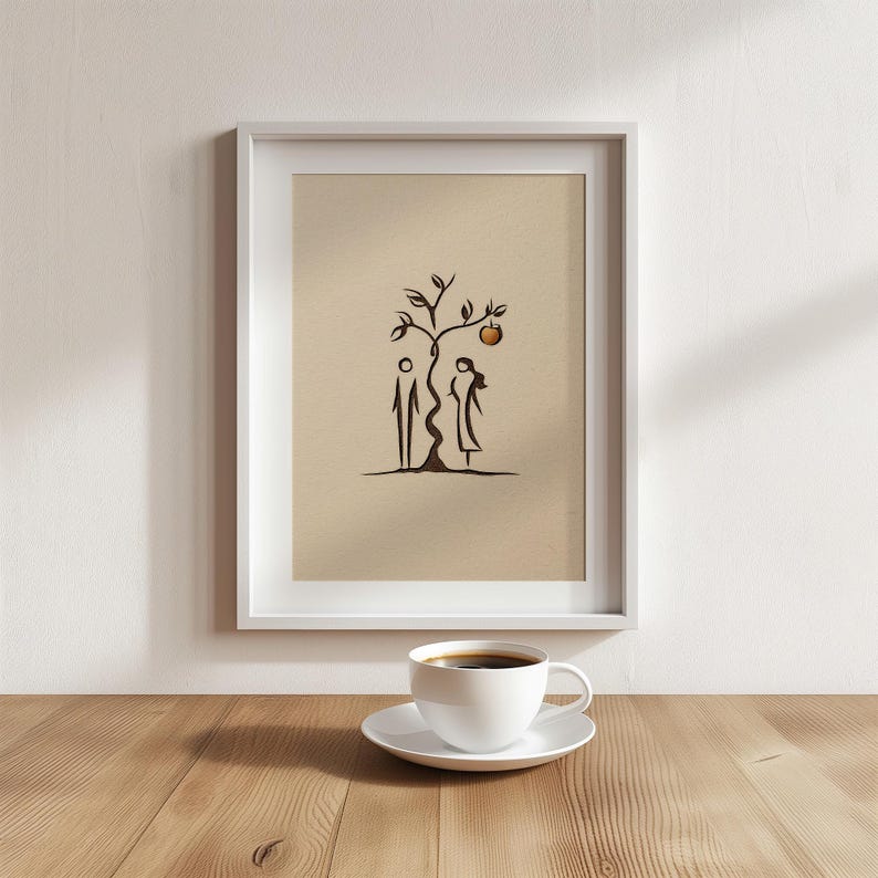 Adam and Eve in the Garden of Eden, Minimalistic Style, Bible Wall Art ...