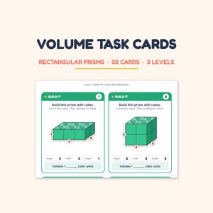 Volumen-Übungskarten, Volumen von Quadern, Mathematikzentrum 5. Klasse, Experimente mit Würfeln, Geometrie-Arbeitsblätter, druckbare PDF-Datei