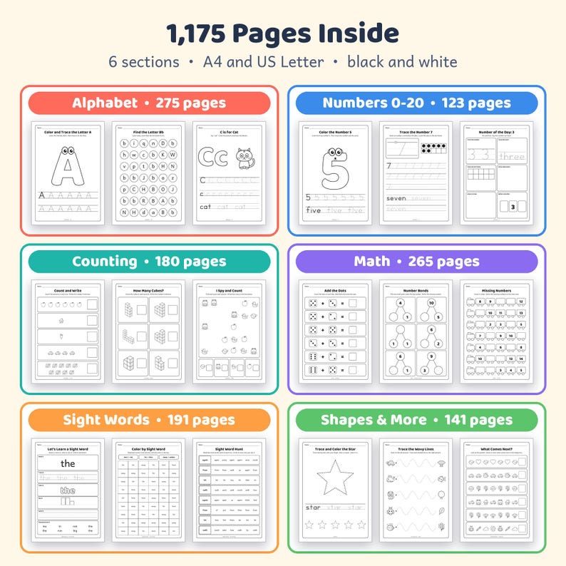 Preschool Worksheets Bundle, Kindergarten Learning Bundle, 1175 Pages ...