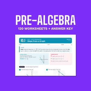 Middle School Math Worksheets, Pre Algebra Practice Pages, Equations Exponents Slope, Answer Key, Grade 7 and 8 Printable PDF