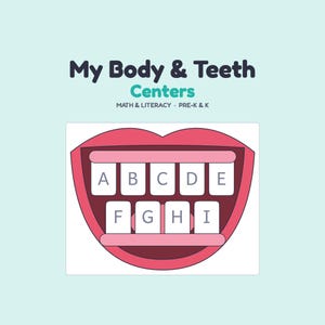 My Body and Teeth Centers, Dental Health Preschool Activities, Human Body Printable, Pre-K Kindergarten Math Literacy Centers
